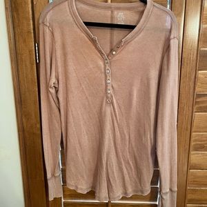 Aerie Ribbed Henley Long Sleeve T Shirt